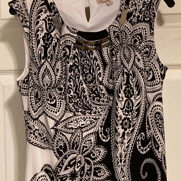 Black/white with silver neck detail, dress barn dress 10P - Picture 2 of 5